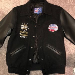 blinged out NCA winning jacket w/ leather sleeves